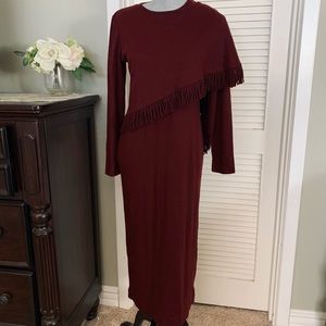 Vintage burgundy MIDI long sleeve fringe scarf